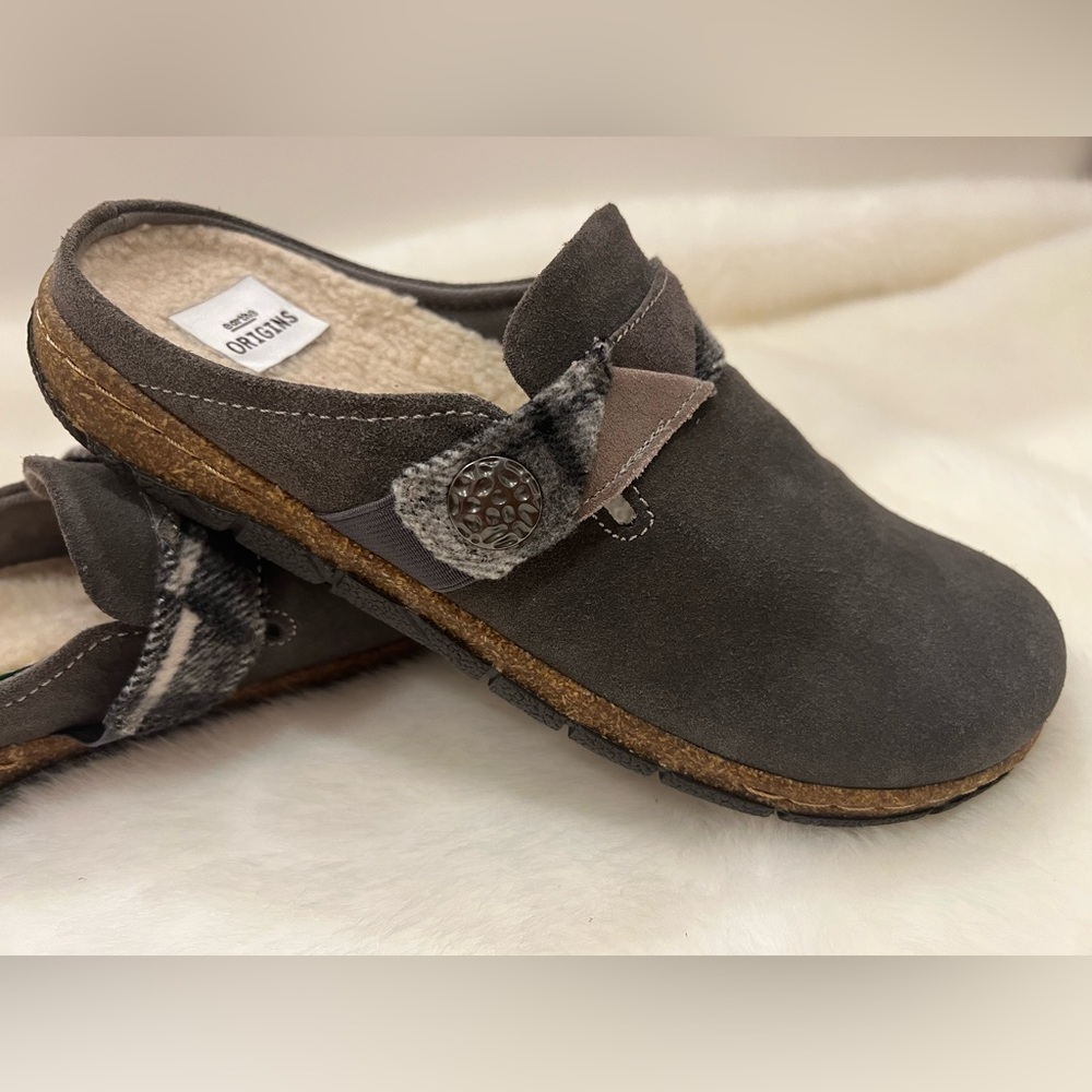 New! Earth Origins Warm-Lined Suede Clogs Grey Brick